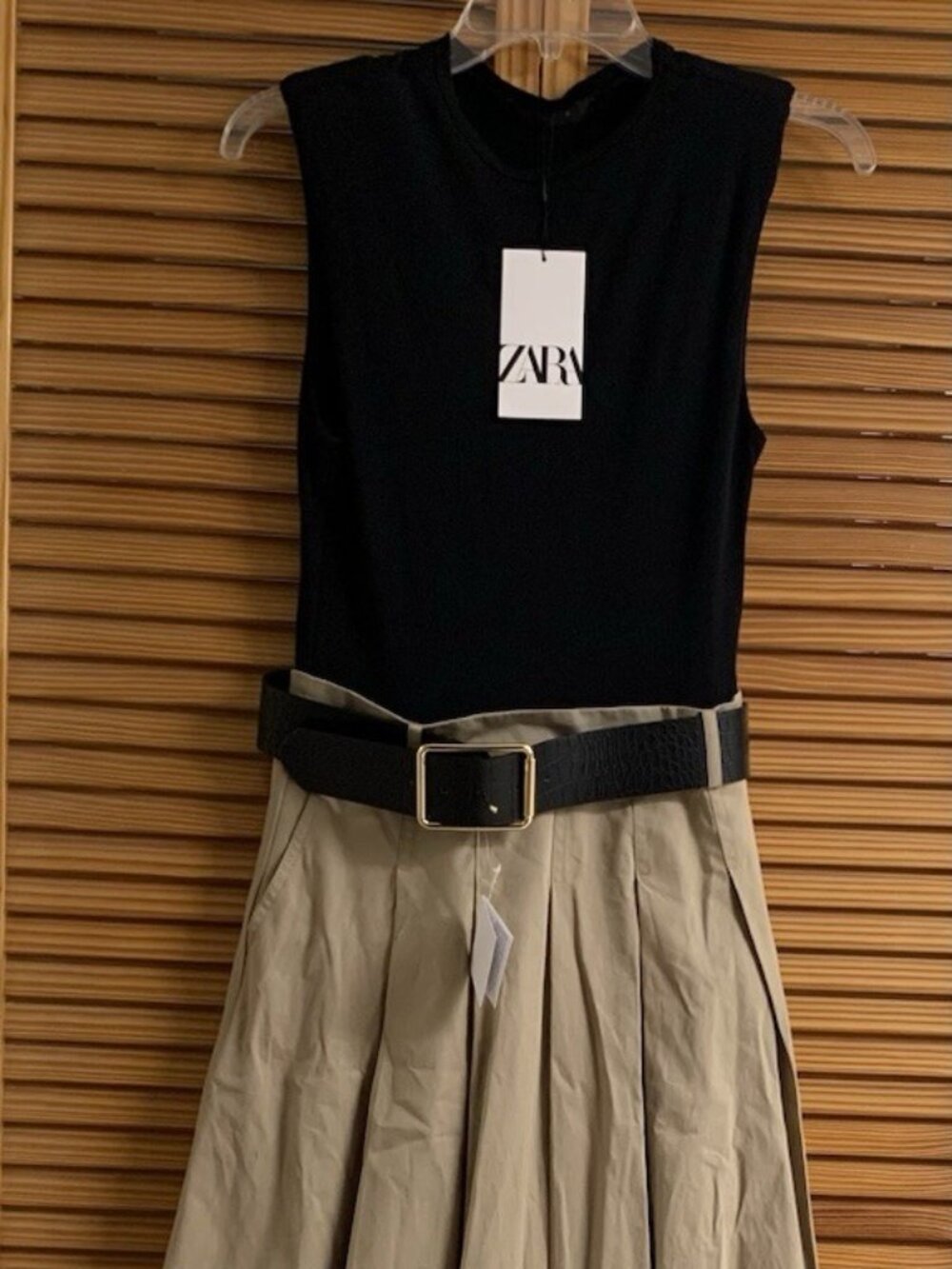 ZARA WOMEN ZARA SHOULDER PAD DRESS 2025 SAND/BLACK 0387/052 SZ(S,XL)